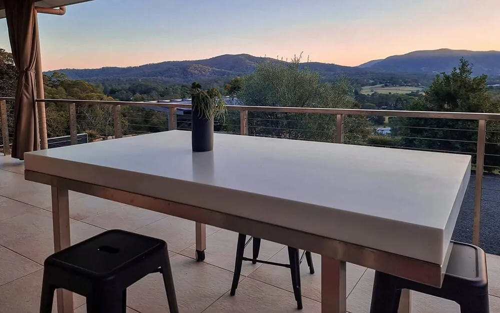 Table made using recycled Staron in the colour: Bright White.